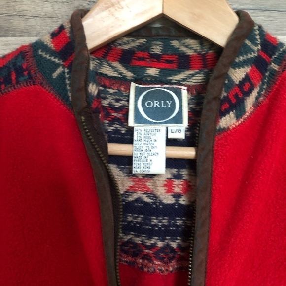 Orly Cottagecore Cabincore Red Fleece Fair Isle Vest Large - Picture 7 of 11